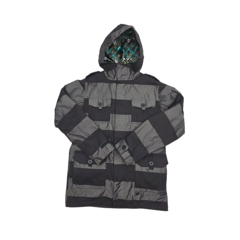 Burton Ronin DryRide Snowboard Coat Jacket Gray Black Stripe Men Sz Small Ski